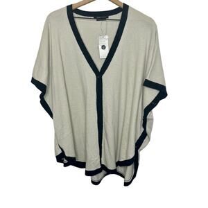 NWT BCBGMAXAZRIA Women's Small Med Cape Poncho Cardigan Wool Angora Cream Black